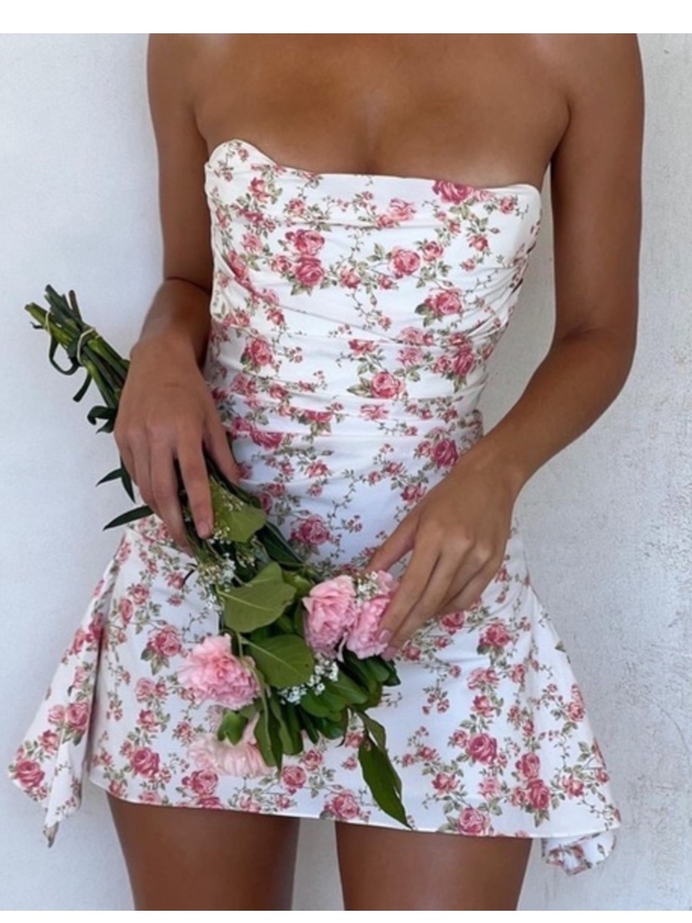 HOUSE OF CB Jasmine Strapless Satin Corset Dress in Rose Print New with Tags! - Picture 5 of 13
